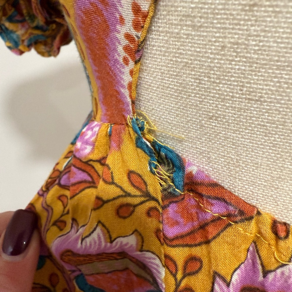 House of Harlow 1960 Jackie Mustard Floral Print Smocked Maxi Dress - Picture 12 of 13